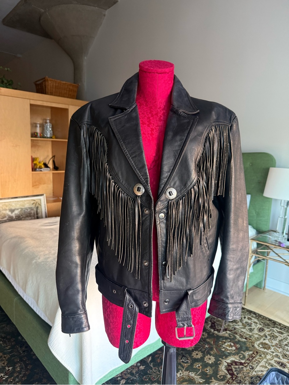 Black Leather Jacket with Fringe